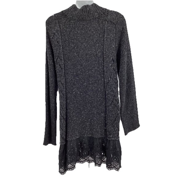 Free People Women's Gray Pointelle Eyelet Trim Knit Cardigan Dark Academia Sz M - Picture 3 of 10